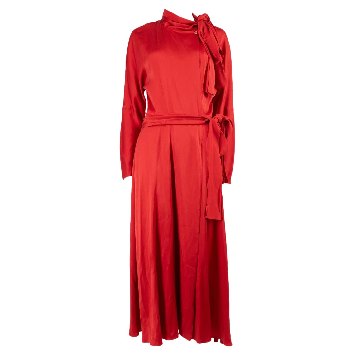 Sies Marjan Red Silk Tie Accent Maxi Dress Size S For Sale