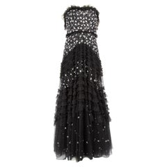 Needle & Thread Black Tulle Sequin Embroidered Dress Size M