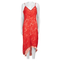 Pinko Red Lace V Neck Midi Dress Size L