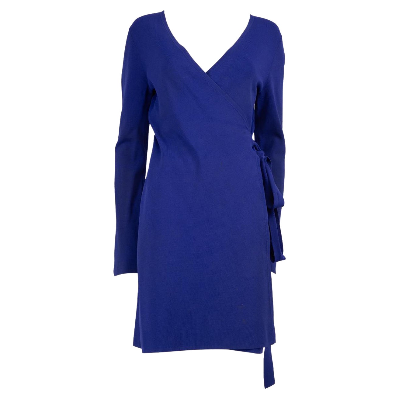 Diane Von Furstenberg Blue Long Sleeves Wrap Dress Size M For Sale
