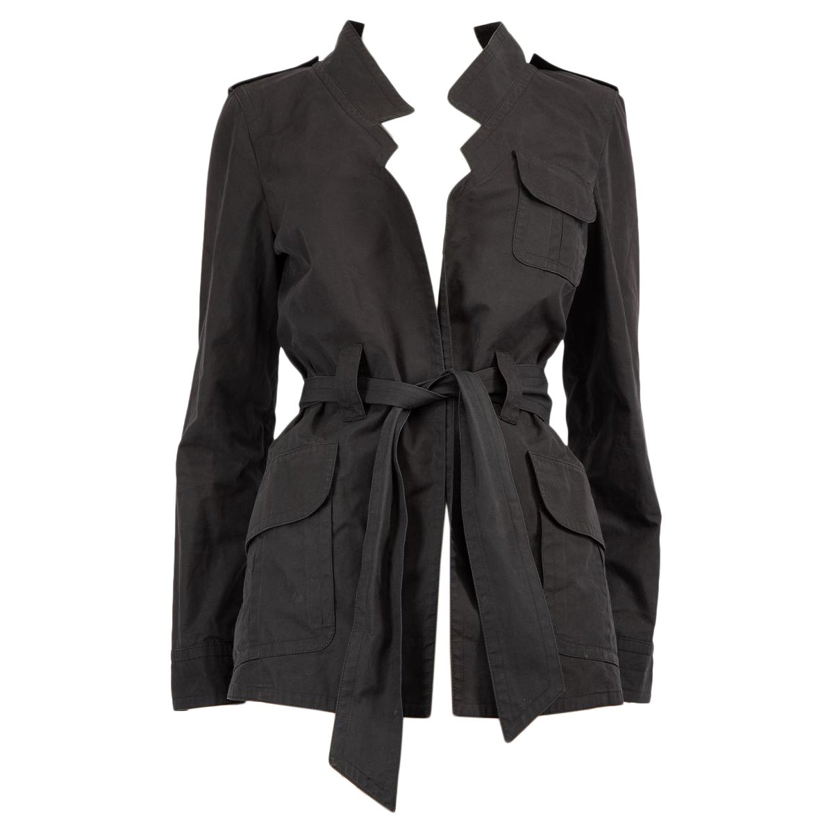 Céline Black Belted Mid Length Jacket Size L For Sale