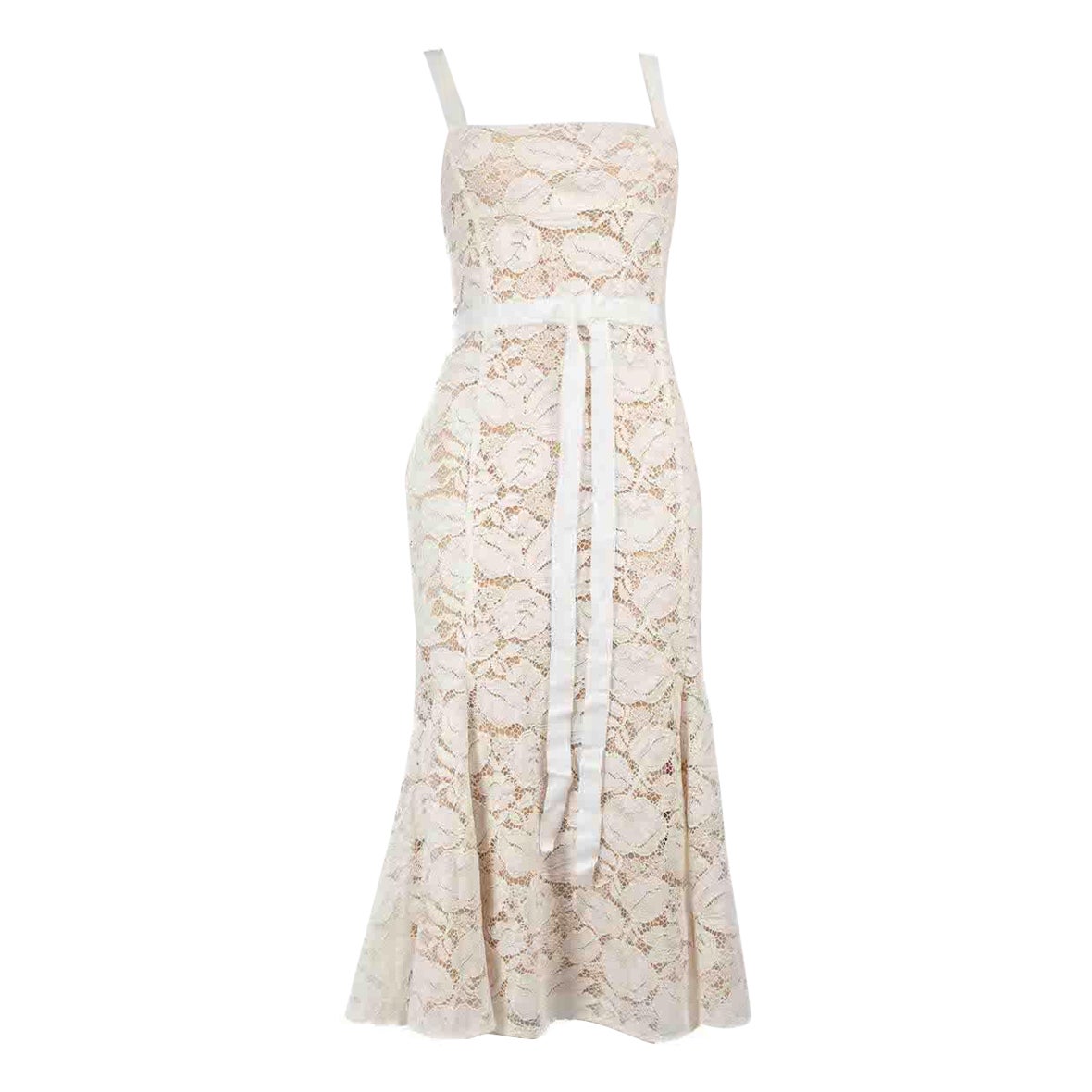 Oscar de la Renta White Floral Lace Sleeveless Dress Size M For Sale