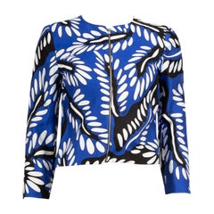 Diane Von Furstenberg Blaue Jacke mit abstraktem Reißverschluss Größe XXS
