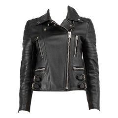 Céline Black Leather Biker Cropped Jacket Size XS