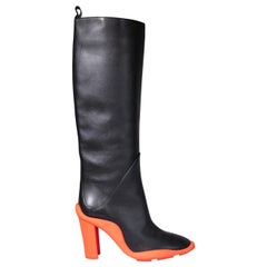 MSGM Black Leather Contrast Heel Knee High Boots Size IT 36