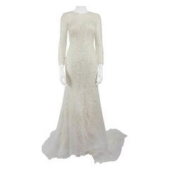 Used Pronovias White Embellished Wedding Gown Size M