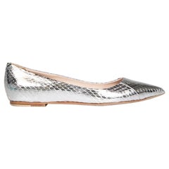 Ralph & Russo Silver Leather Embossed Flats Size IT 38.5