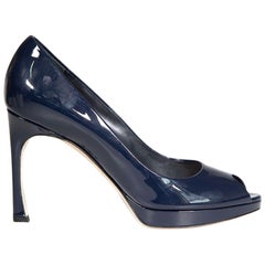 Dior Navy Patent Leather Peep Toe Heels Size IT 38