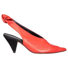Céline Red Leather 70 Soft V-Neck Slingback Heels Size IT 35