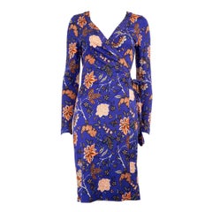 Used Diane Von Furstenberg Purple Leaf Print Wrap Dress Size M