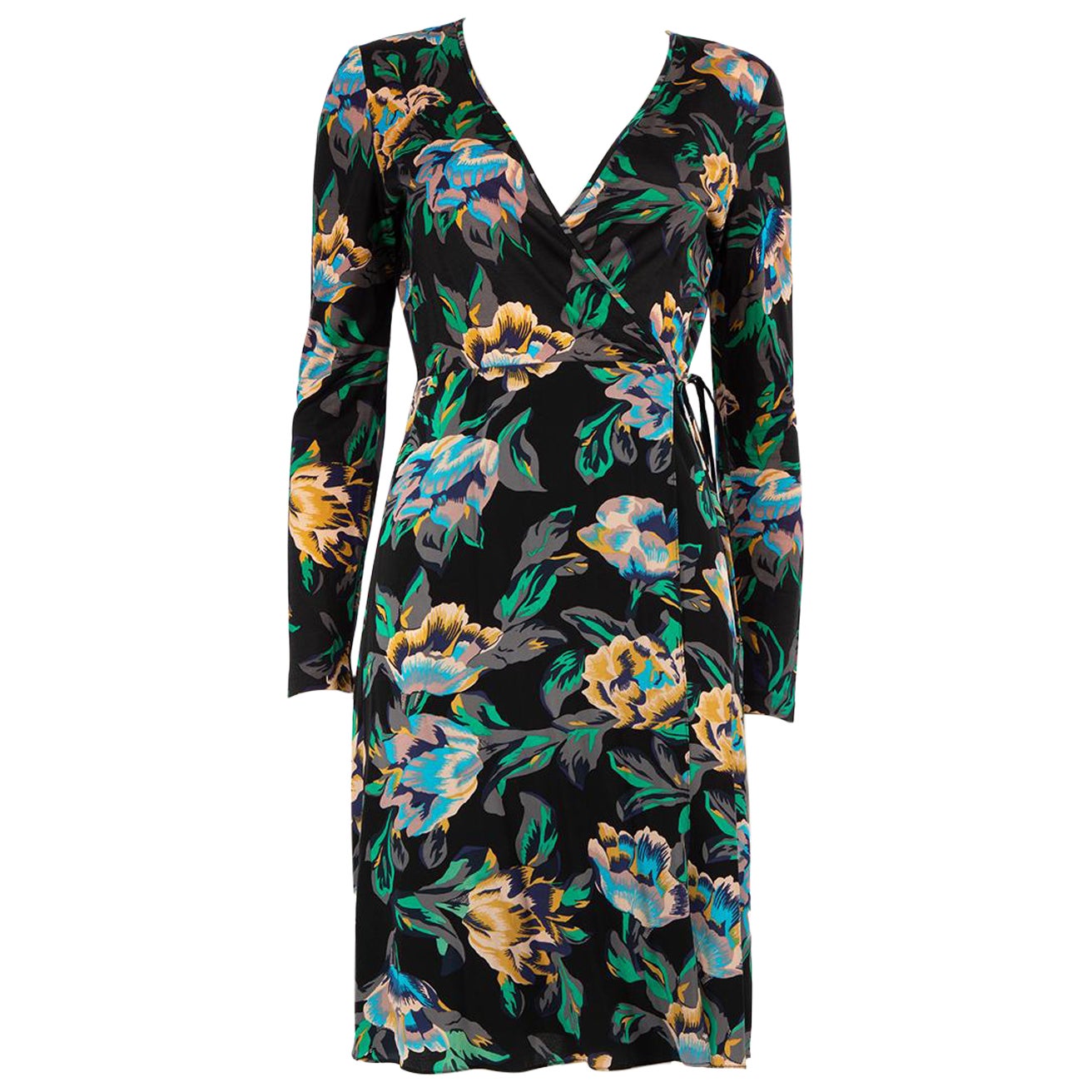 Diane Von Furstenberg Floral Waist Tie Wrap Dress Size M For Sale