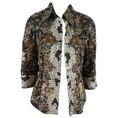 Naeem Khan Brown Taffeta Fully Embroidered and Beaded Jacket - M 