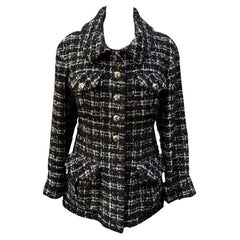 Used Chanel Black and White Tweed Planisphere Jacket Size 38 FR
