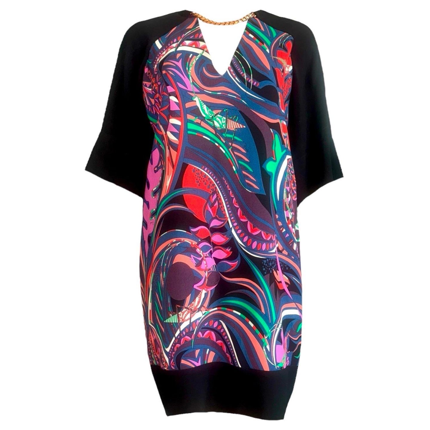 NEW Emilio Pucci Multicolor Signature Print Tunic Dress with Chain Detail 38 For Sale