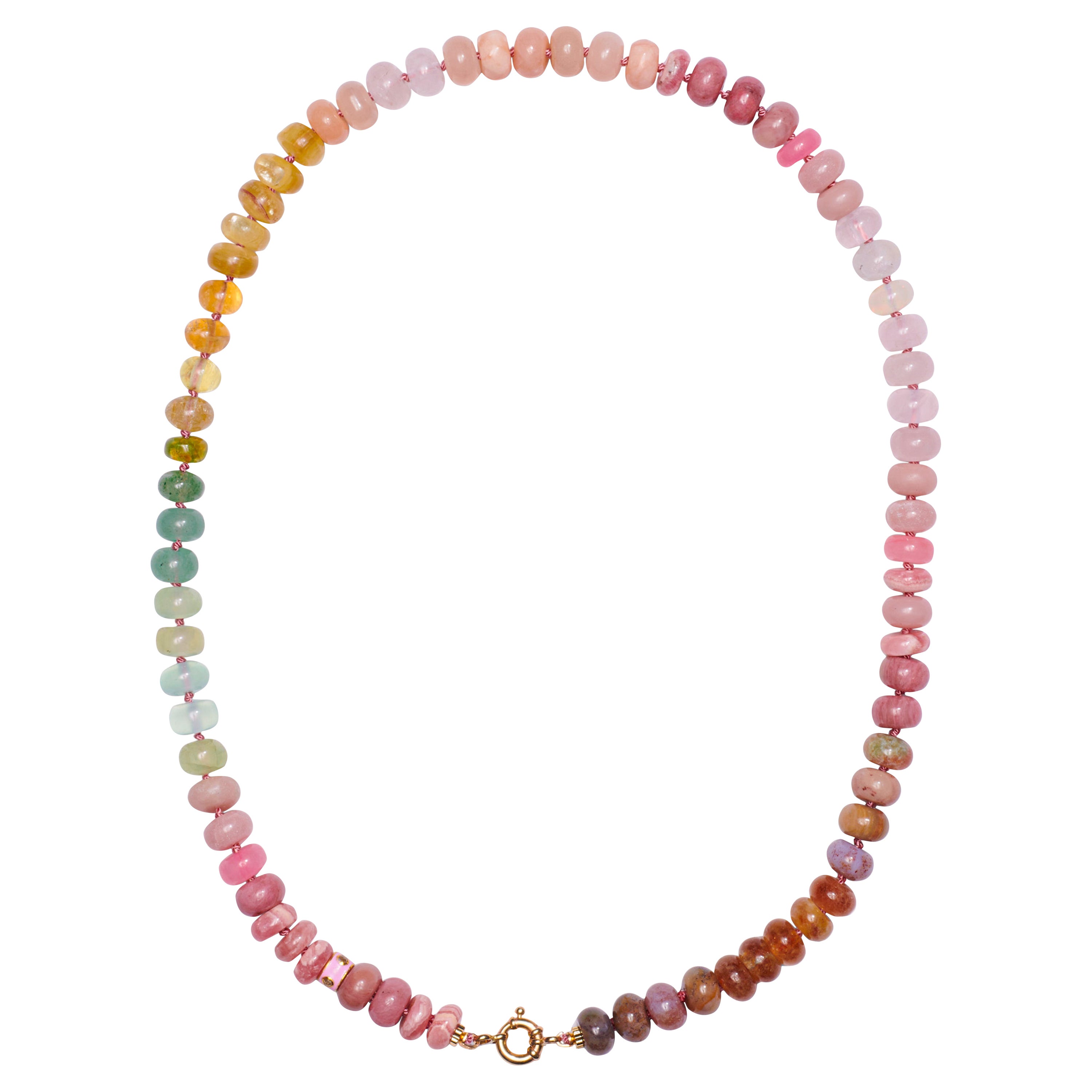Pink Diamond Gemstone Beaded Necklace with Welo Opal in 14K Solid Gold For Sale