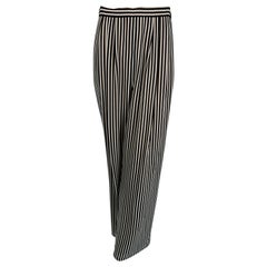 1990 Carlislie Black & White Silk Stripe Pleat Front Wide Leg Trouser (pantalon à jambes larges)