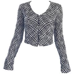Chic Vintage Agnes B 1990s Black and White 90s French Cropped Tailored Jacket 12