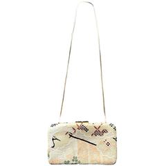 Rare Judith Leiber 1970s Vintage Asian Inspired Crane Bird Convertible Clutch