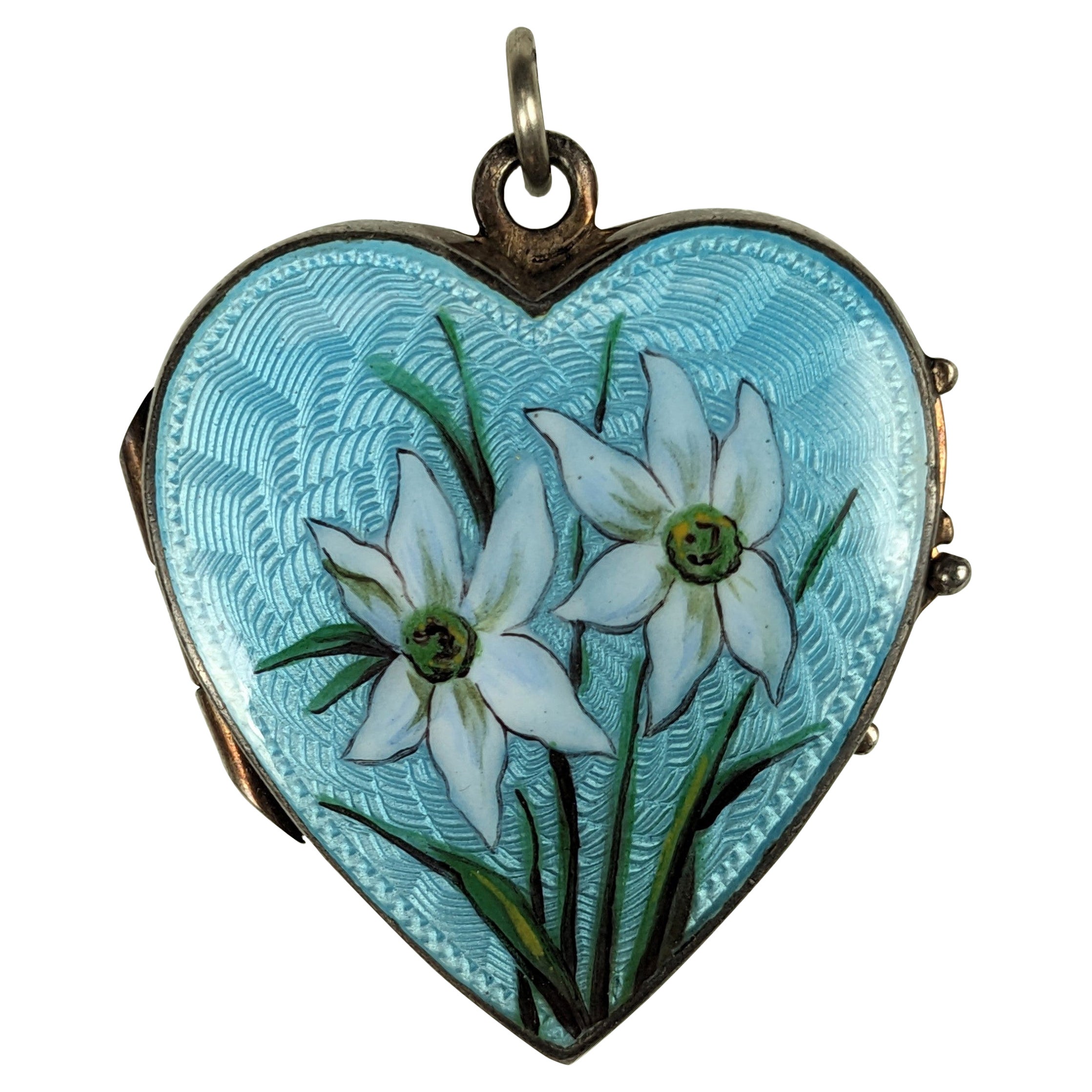 Antique Silver and Enamel Edelweiss Locket For Sale