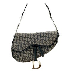 Dior Saddle Used Black Oblique Shoulder Bag Silver Hardware