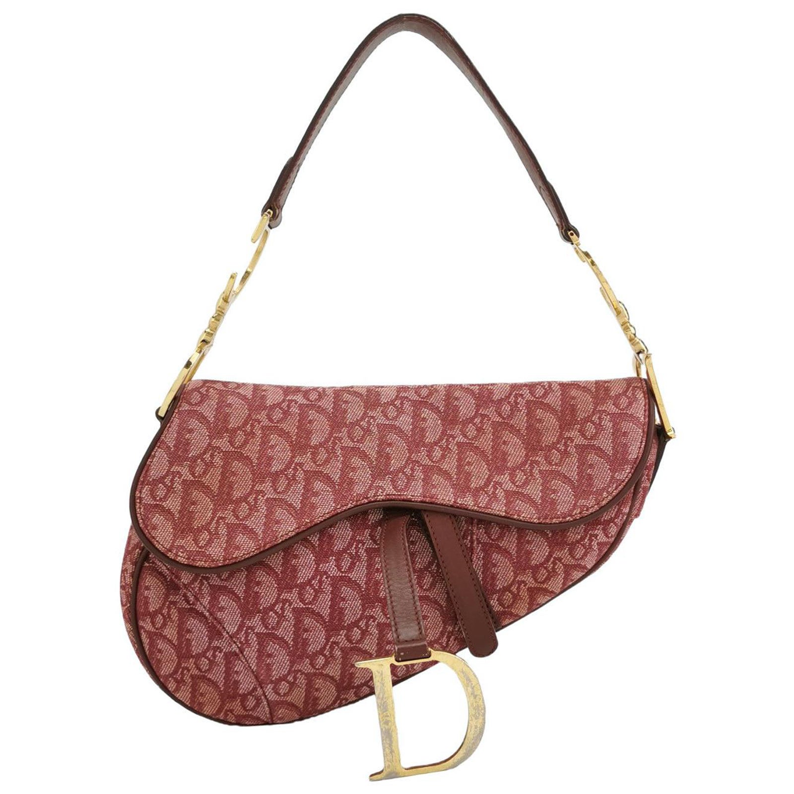 Dior Saddle Vintage Red Oblique Shoulder Bag Silver Hardware For Sale