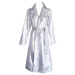 Behnaz Sarafpour Amazing Silver Metallic Belted Trench Runway Jacket Coat Size 4 9