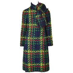 Galanos Graphic Tweed Day Dress With Scarf