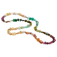 Multi Sapphire & Garnet 100 Carat Beaded Necklace with Ethiopian Opals in 14K
