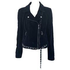 Chanel New Rarest Kette Trim Samt Biker Jacke