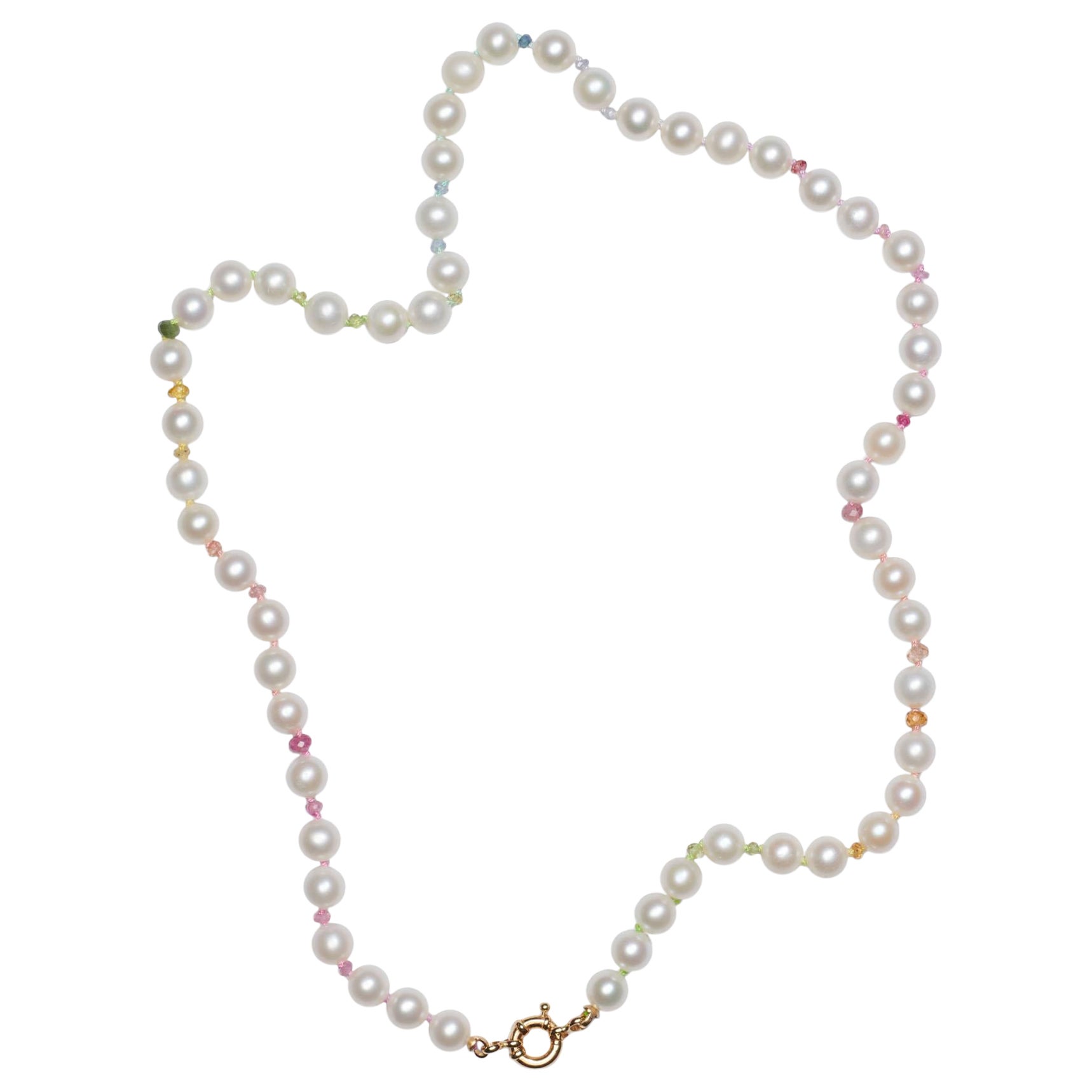 Moderno Collana in oro con zaffiro arcobaleno, perle e tormalina in vendita