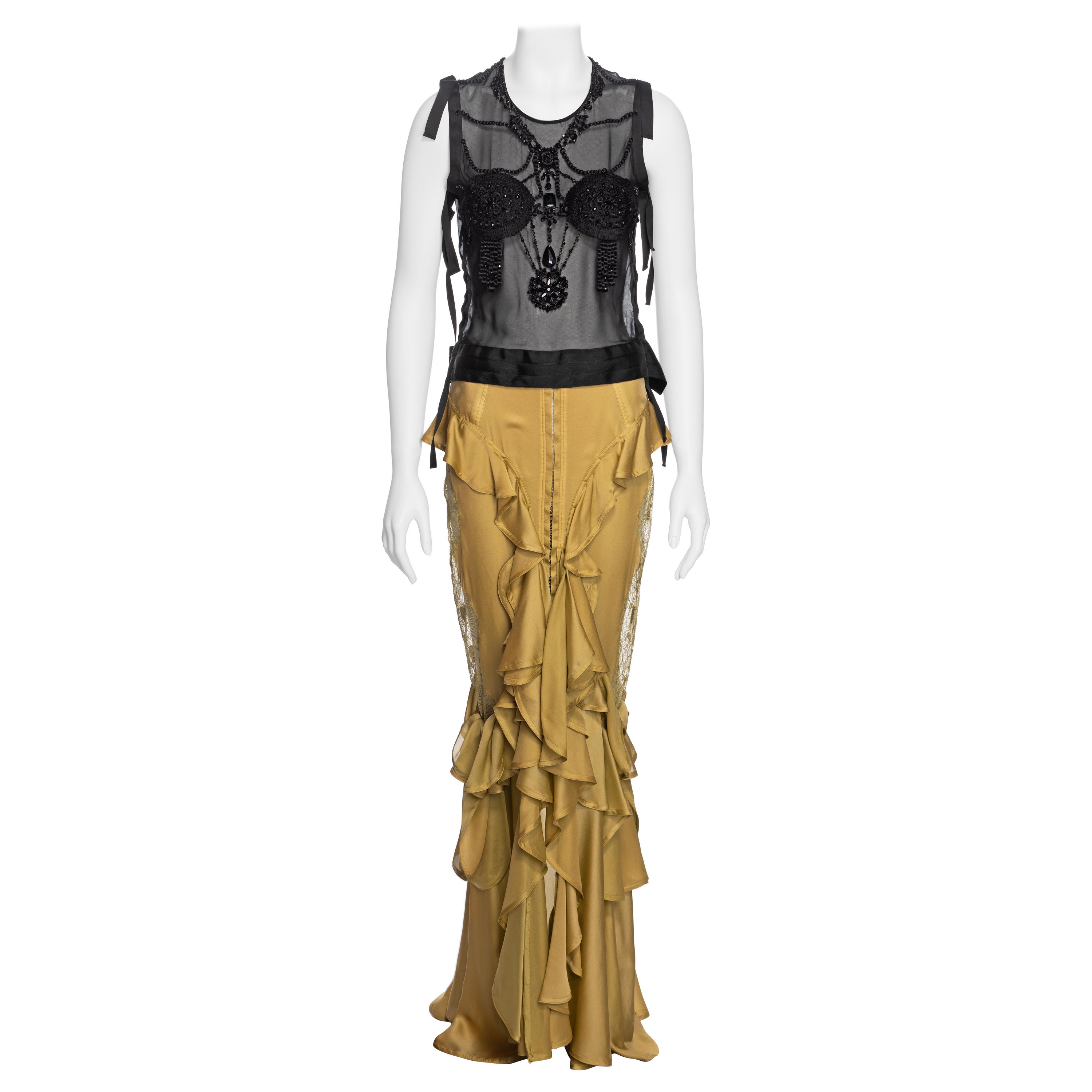 Yves Saint Laurent by Tom Ford Embellished Top and Silk Skirt Ensemble, FW 2003 For Sale