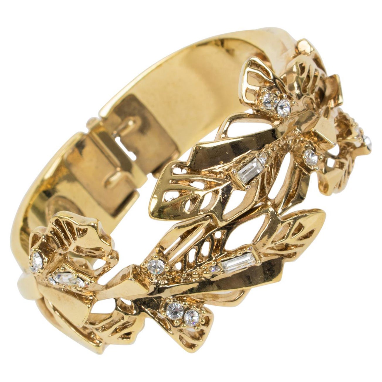 Christian Lacroix Paris Goldtone Metal Jeweled Clamper Bracelet Bangle For Sale
