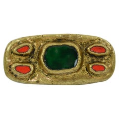 French Artist Willy Gilt Bronze and Enamel Pin Brooch, 1950s