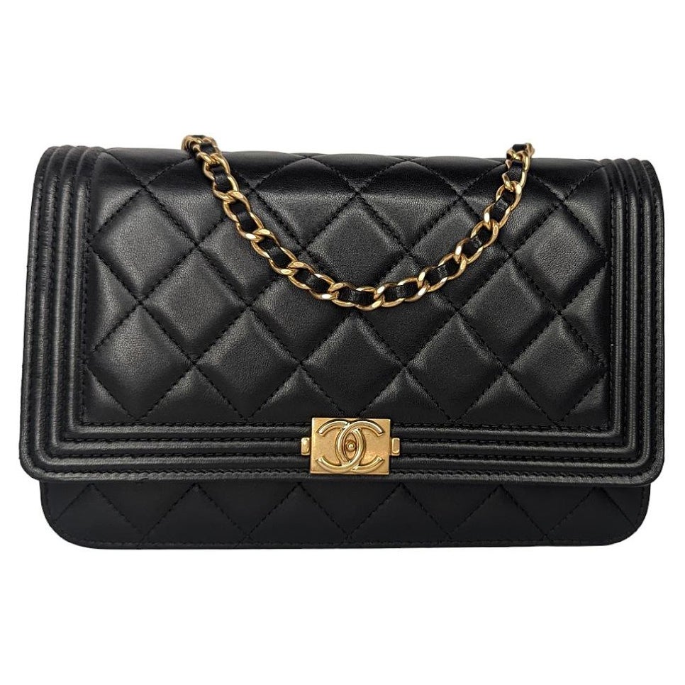 Chanel Lambskin Quilted Boy Wallet On Chain WOC Black For Sale