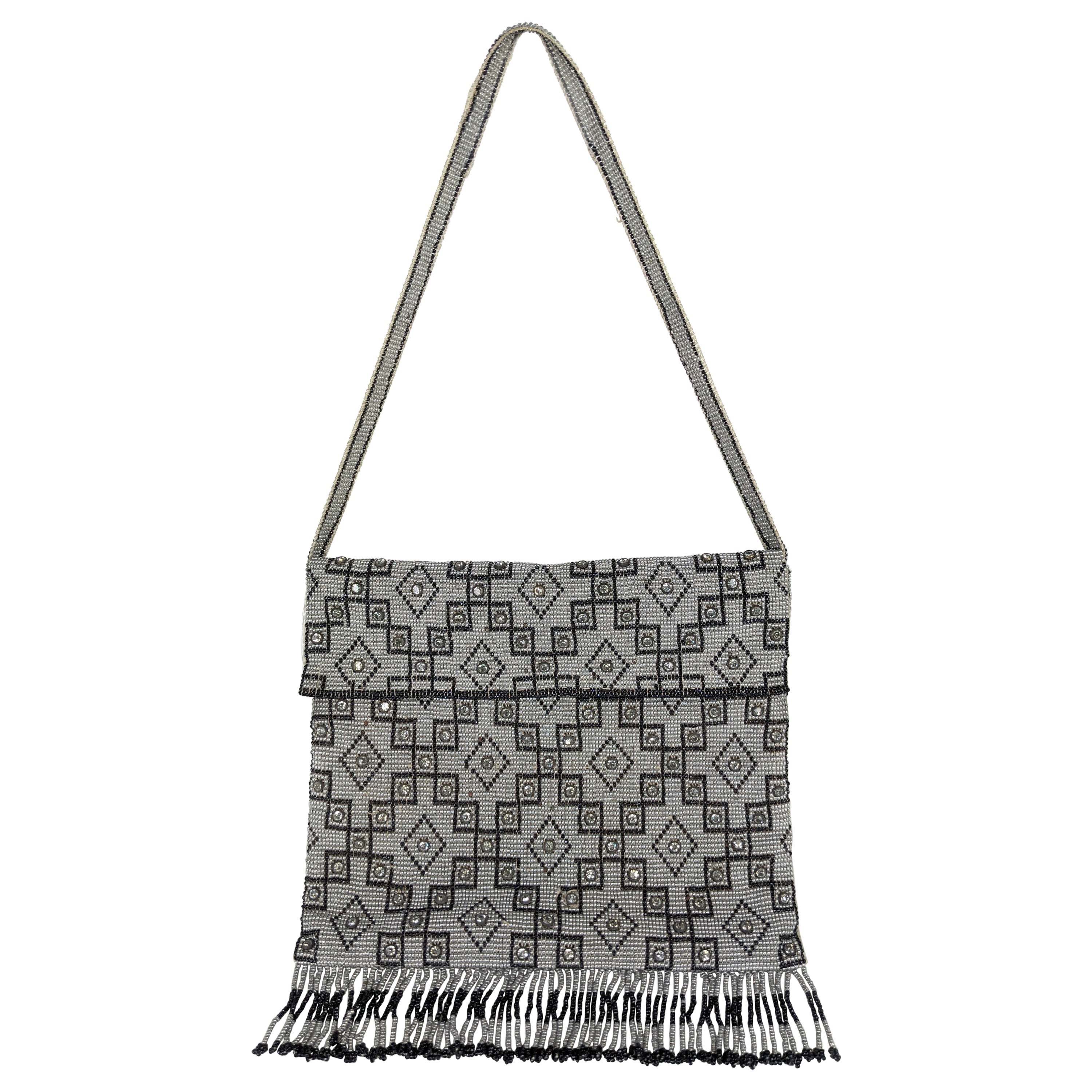 Seed Bead Art Deco Patterned Bag with Crystals