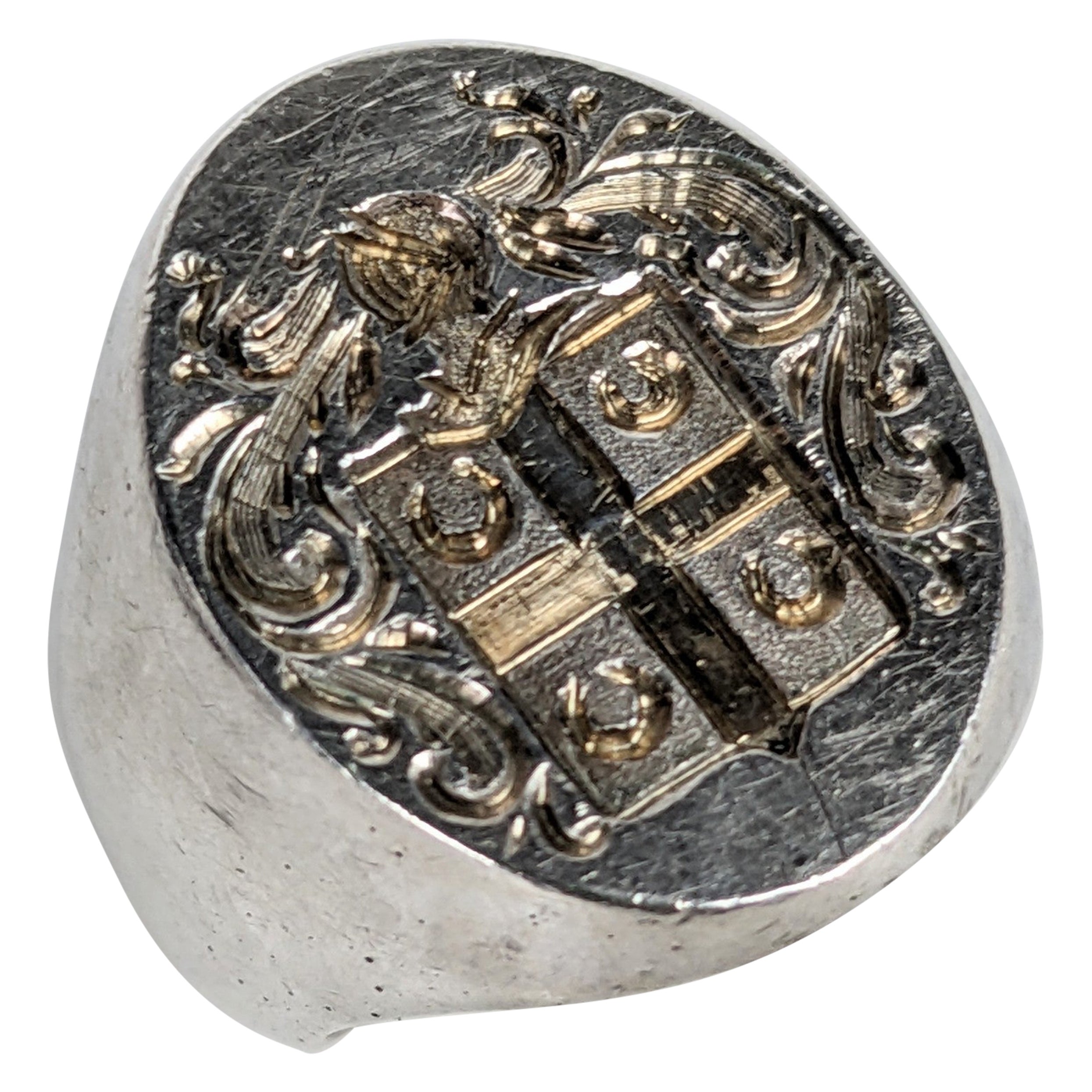 Antique Sterling Signet Ring For Sale