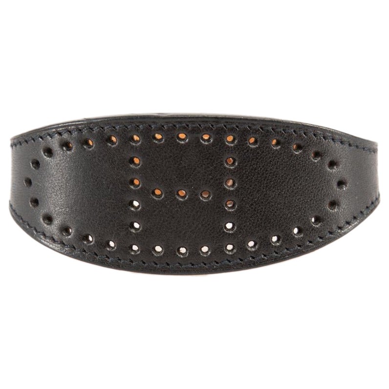 Hermès Black Leather Evelyne Perforated Bracelet For Sale