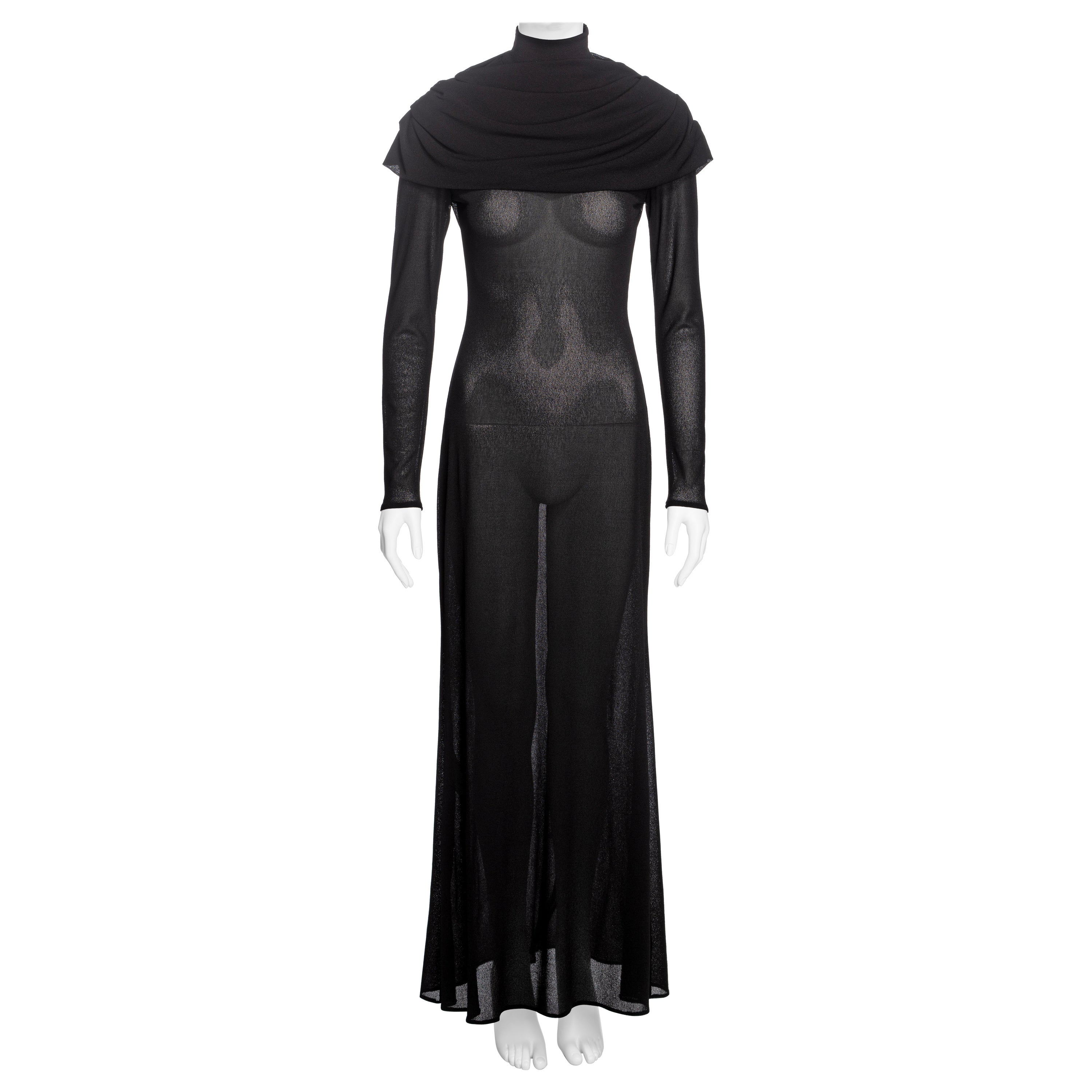 Alexander McQueen Black Mock Neck Evening Dress with Draped Cowl, 'Joan' FW 1998 For Sale