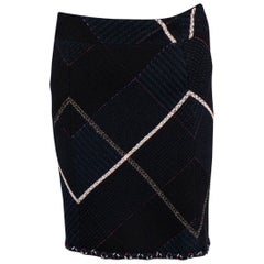 CHANEL black & navy  cotton blend 2007 07C BRAID TRIM TWEED Skirt 34 XXS
