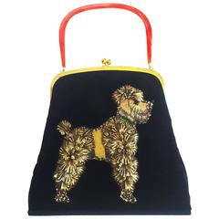 Vintage Rare Jolles of Paris gilt metal and velvet Poodle bag Handbag