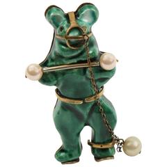 Rare Ceramic Bear Brooch Pin by Lucien Neuquelman for Elsa Schiaparelli 1938