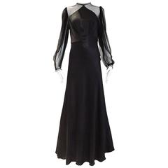 1930s black silk evening gown