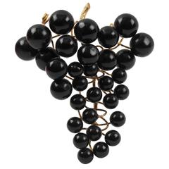 Gianfranco Ferre Sculptural Oversized Statement Pin Brooch Black Resin Grapes