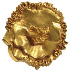 Line Vautrin Paris Vintage 1960s Signed Bronze Dore Pin Brooch Ronsard Poem