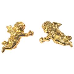 Vintage MOSCHINO golden cute angel flying earring. Rare jewelry masterpiece.