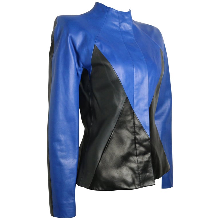 Givenchy By Alexander McQueen Colour Blocked Geometric Leather Jacket For Sale