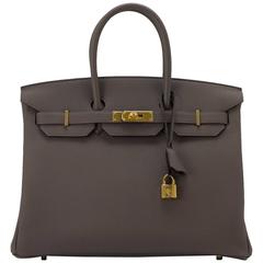 Hermes Handbag Birkin 35 Togo Leather Etain Color Gold Hardware 2016