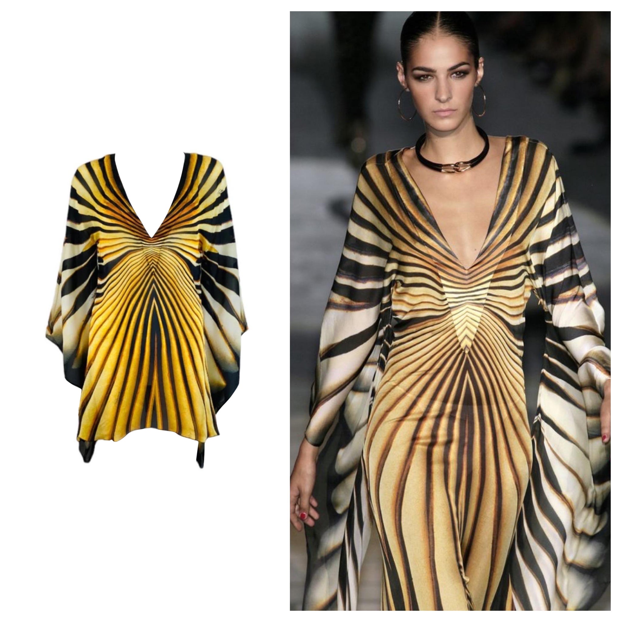 Vintage Roberto Cavalli 2007 Tiger Monarch Butterfly Mini Dress Angel Sleeves For Sale
