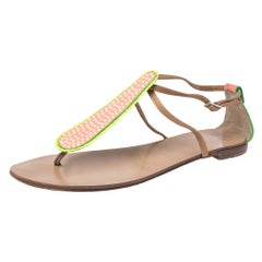 Giuseppe Zanotti Leather & Glitter Embellished Thong Flat Sandals Size 41