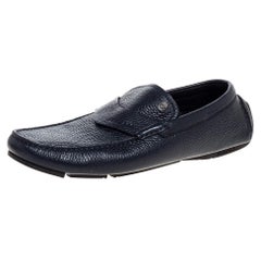 Versace Navy Blue Leather Slip On Loafers Size 40